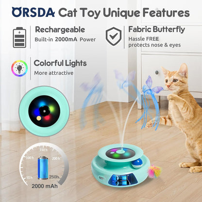ORSDA Cat Toy, 3-in-1 Automatic Interactive Electronic Moving Ambush Feather, Fluttering Butterfly