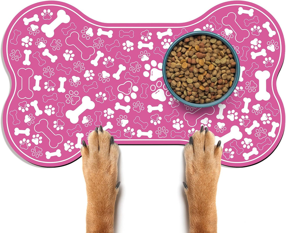 Dog & Cat Food Mat Bone Shaped Pet Feeding Mat Quick Absorb Water Bowl Placemat with Rubber Backing
