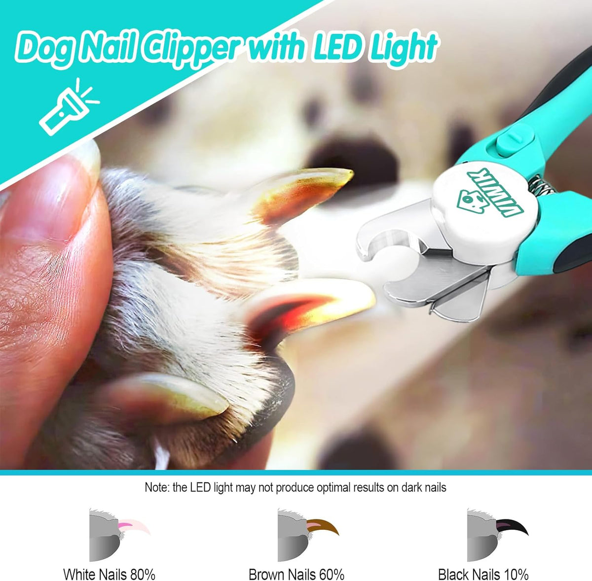 VIWIK 2 in 1 Dog Nail Trimmers with LED Light for Bloodline, Dog Comb, Dog Nail Clippers with Quick