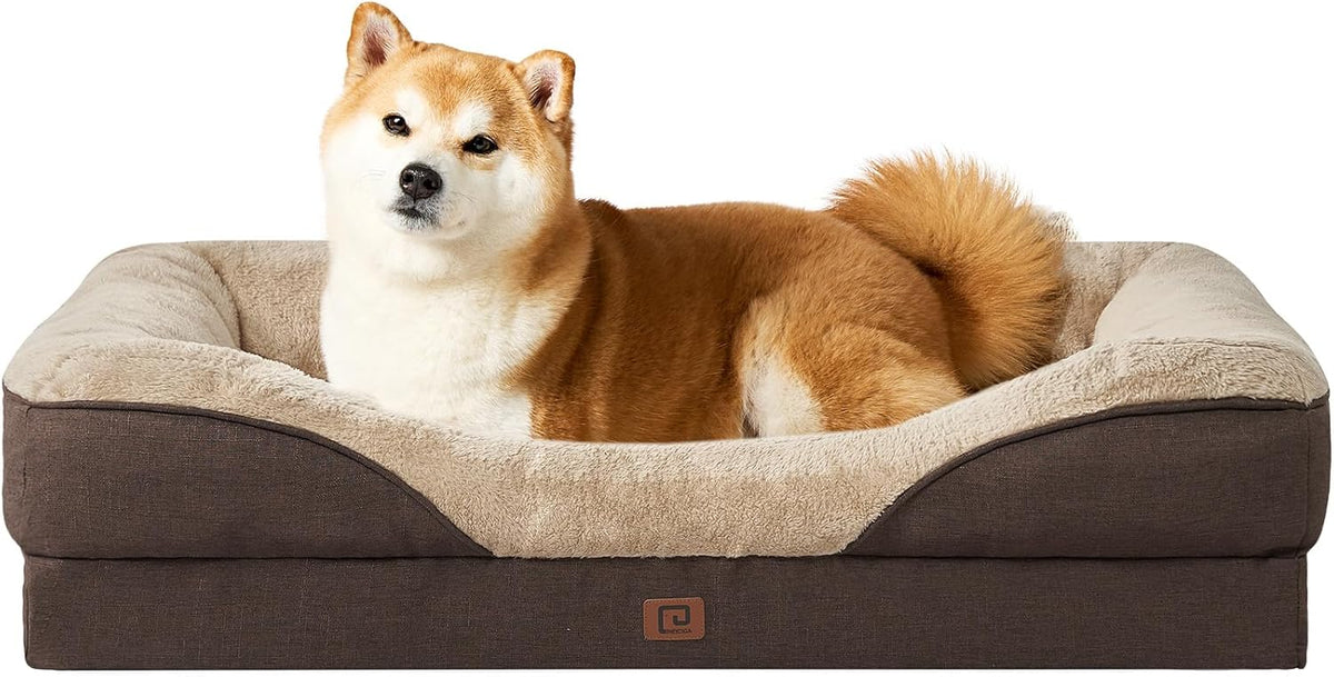 EHEYCIGA Memory Foam Dog Bed for Large Sized, Orthopedic Dog Sofa with Sides and Waterproof Liner