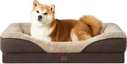 EHEYCIGA Memory Foam Dog Bed for Large Sized, Orthopedic Dog Sofa with Sides and Waterproof Liner