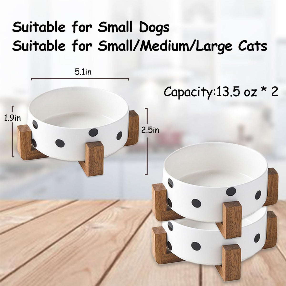 Petygooing Ceramic Dog Bowl Set with Stand, Small Pet Bowls, Anti-Slip Cat & Dog Food and Water