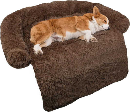 GGIB Calming Dog Bed Fluffy Plush Dog Mat for Furniture Protector with Removable Washable Cover for