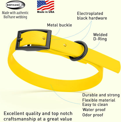 Dogline Biothane Waterproof Dog Collar Strong Coated Nylon Webbing with Black Hardware Odor- Proof