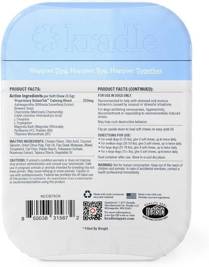 Kradle Calming Chews for Dogs - Anxiety and Stress Support - L-Theanine Ashwagandha GABA - Calming