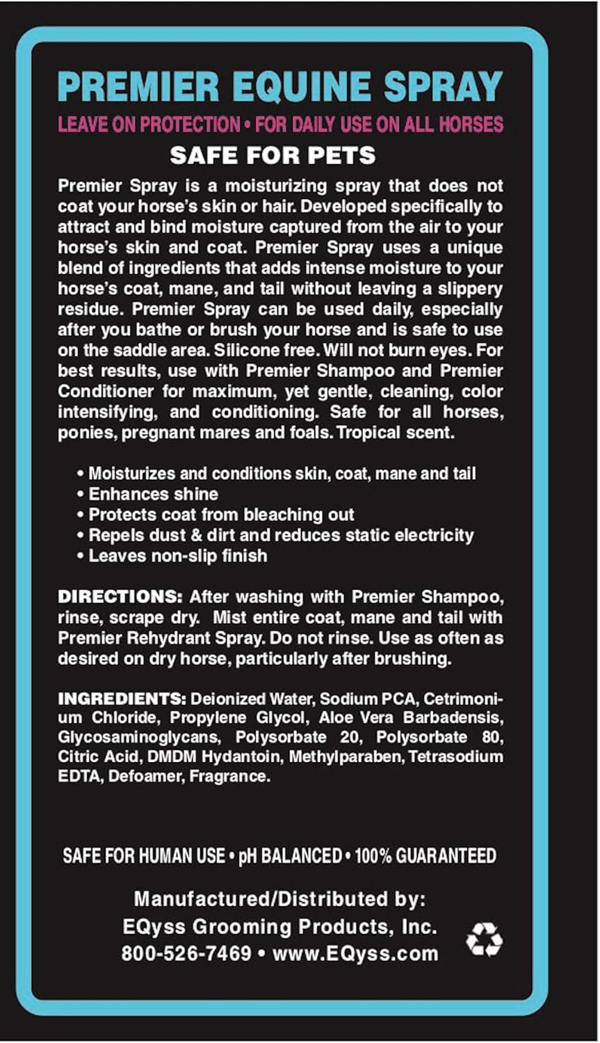 EQyss Premier Equine Rehydrant Spray - Moisturize Horse's Skin & Coat, Add Shine, Detangle, Repel