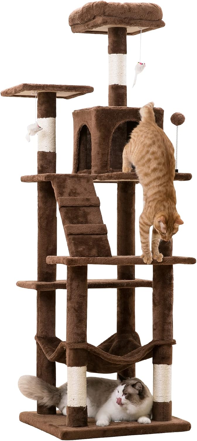 MWPO 63.8 inches Multi-Level Cat Tree for Large Cats with Sisal-Covered Scratching Posts, Padded