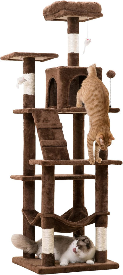 MWPO 63.8 inches Multi-Level Cat Tree for Large Cats with Sisal-Covered Scratching Posts, Padded