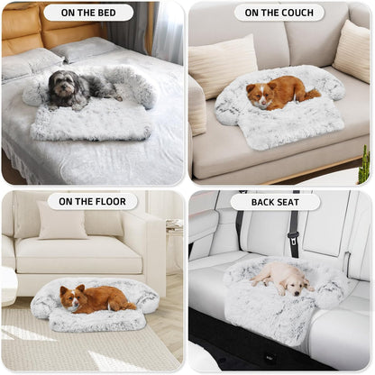 Calming Dog Bed Fluffy Plush Dog Mat for Furniture Protector with Removable Washable Cover for