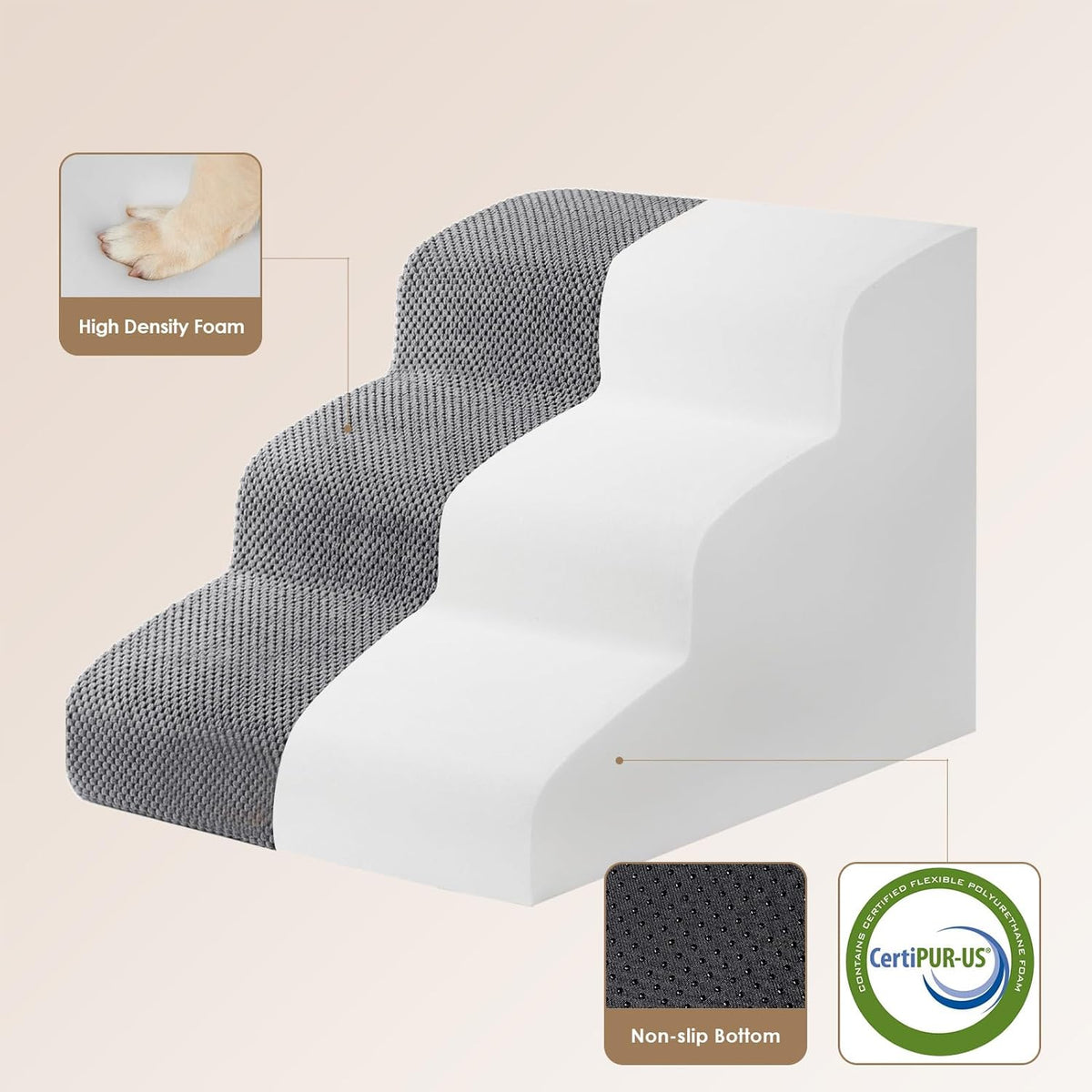 EHEYCIGA Curved Dog Stairs Ramp for Small Dogs 15.7" H, 3-Step Dog Steps for Couch Sofa and Chair