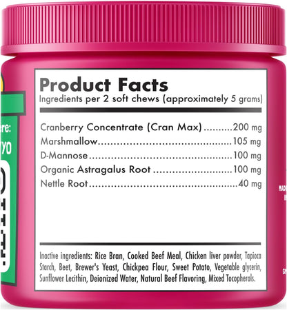 Cranberry UTI Chews for Dogs Bladder Support + D-Mannose Supports Kidney Urinary Tract and Bladder