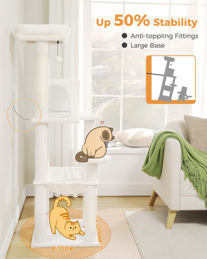 Cat Tree for Large Cats with Metal Plush Big Hammock, 56.3" Cat Tower for Indoor Cats with 2 Door