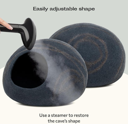 MEOWFIA Cat Cave – Premium Felt Cat Bed for Indoor Cats, Handmade 100% Merino Wool (Medium, Slate