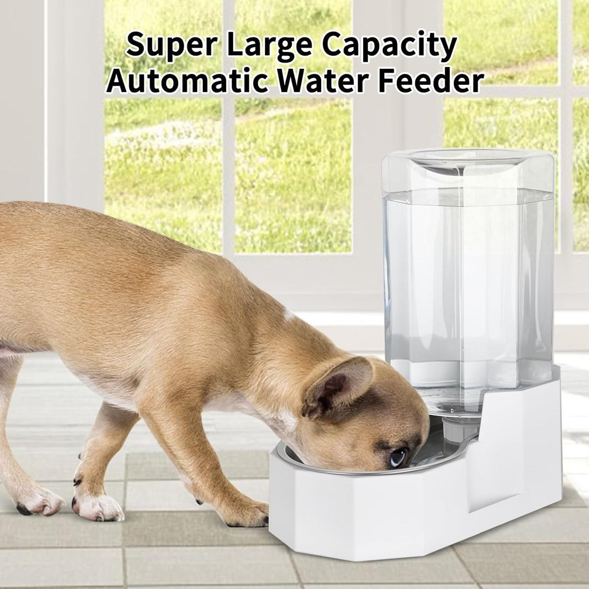 Sfozstra Dog Water Bowl Dispenser: 6L Large White Gravity Stainless Steel Bowl - Without Filter