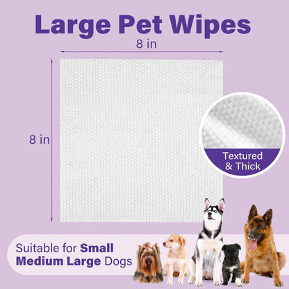 PrimePets Dog Wipes for Paws and Butt, 100 Count, 8" x 8" Hypoallergenic Pet Wipes for Dogs Cats