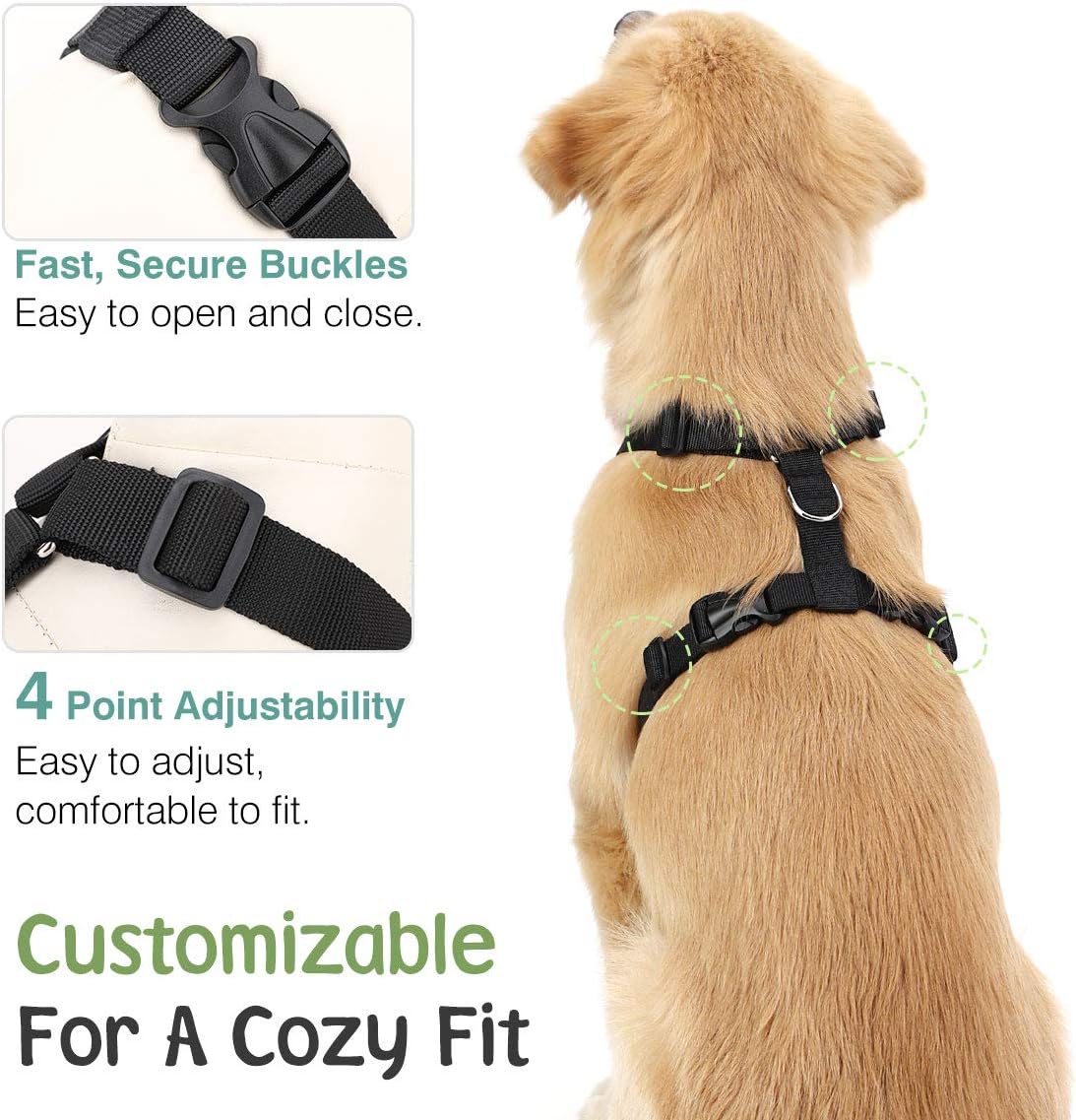 Dog Seat Belt, Safety Vest Dog Car Harness with Adjustable Buckle Dog Seat Belt for Vehicle Nylon