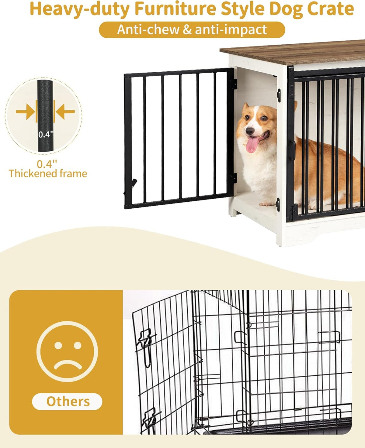 31.9" Dog Crate Furniture with Barn Door, Heavy Duty Dog Kennel Indoor with 2 Doors, Wooden Pet