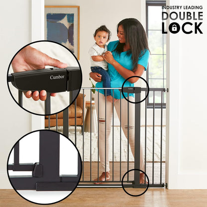 Cumbor 36" Extra Tall Baby Gate for Dogs and Kids with Wide 2-Way Door, 29.7"- 46" Width, and Auto