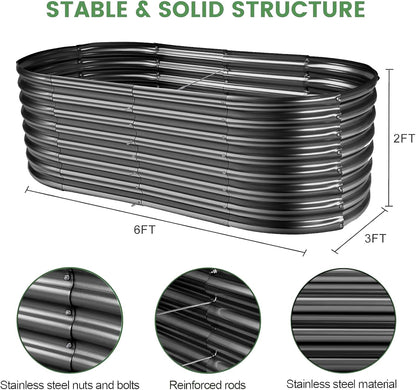 Land Guard Galvanized Planter Raised Beds, 6×3×2ft Galvanized Water Trough, Keyhole Raised Garden