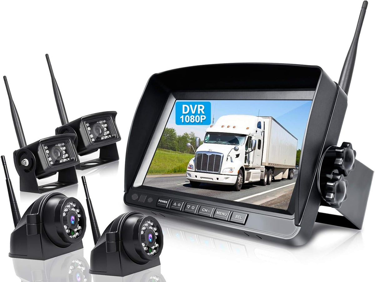 9" Wireless Backup Camera System for RV Truck Trailer Camper, 9 Inch DVR Quad Split Monitor IP69