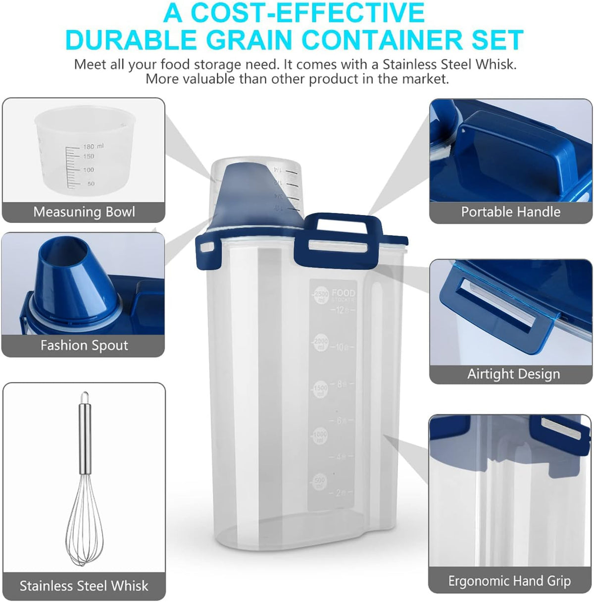 Rice Airtight Dry Food Storage Containers, BPA Free Plastic Storage Bin Dispenser with Pourable