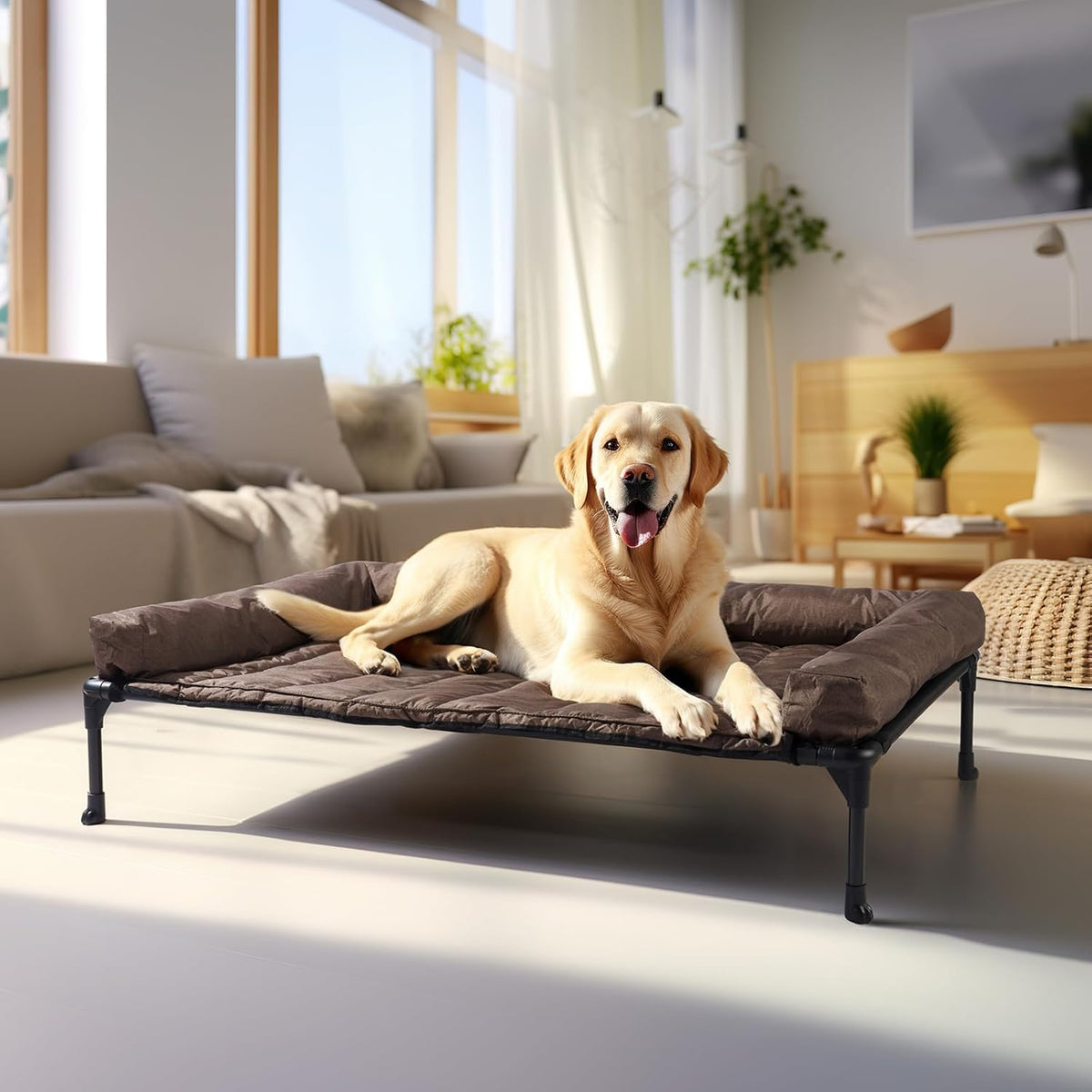Veehoo Cooling Elevated Dog Bed Add Removable Waterproof Bolster Cushion Mat, Raised Pet Cot with