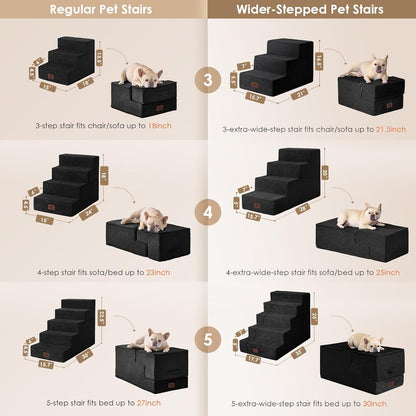 EHEYCIGA Dog Stairs for High Bed 25" H, 5-Step Extra Wide Dog Steps for Bed, Pet Steps for Small