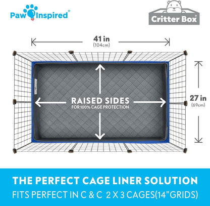 Paw Inspired Critter Box Washable Cage Liner, Reversible Fleece Bedding with Raised Sides for