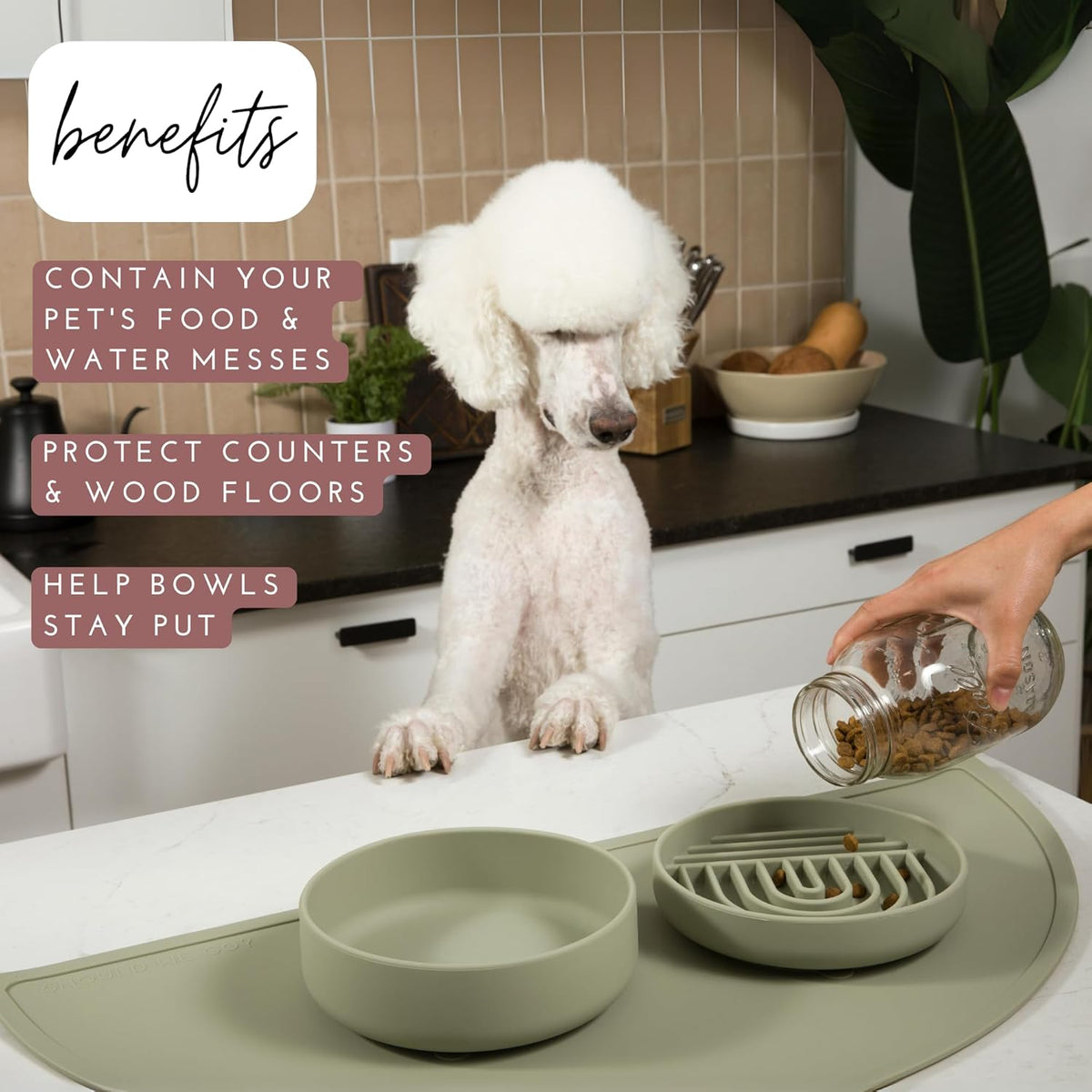 Waterproof Silicone Pet Food Mat - Non-Slip Spill-Proof Feeding Mats for Floors, Raised Edge Design