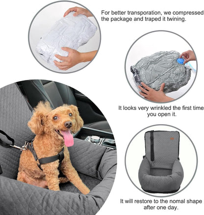 Dog Car Seat for Small Medium Dogs Up to 40lbs, Detachable Washable Soft Pet Booster Travel Bed for