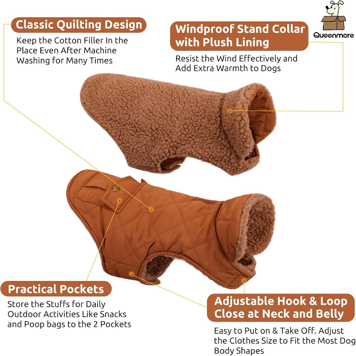 Queenmore Warm Coat for Cold Weather, Quilted Winter Jacket With Ultra Thick Plush Lining and