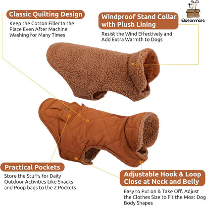 Queenmore Warm Coat for Cold Weather, Quilted Winter Jacket With Ultra Thick Plush Lining and