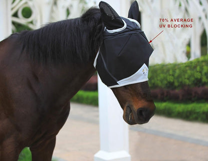 T TEKE Fine Mesh Horse Fly Mask w/Ears, UV Blocking 3D Eye Visor with Extra Fleece Cushioned