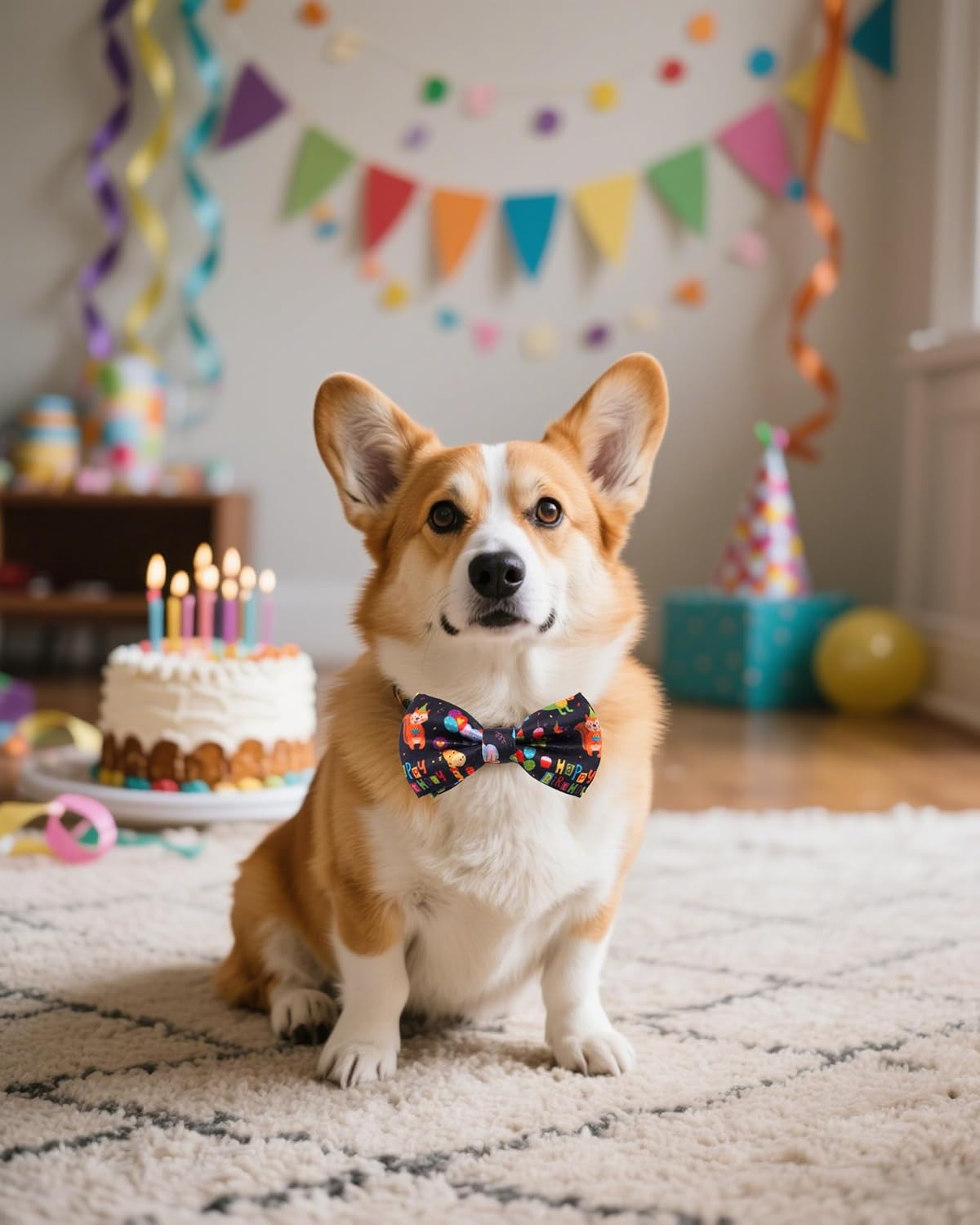 PET SHOW 5 Pack Happy Birthday Big Dog Bow Ties Sliding Collar Attachment Pet Bowties for Medium