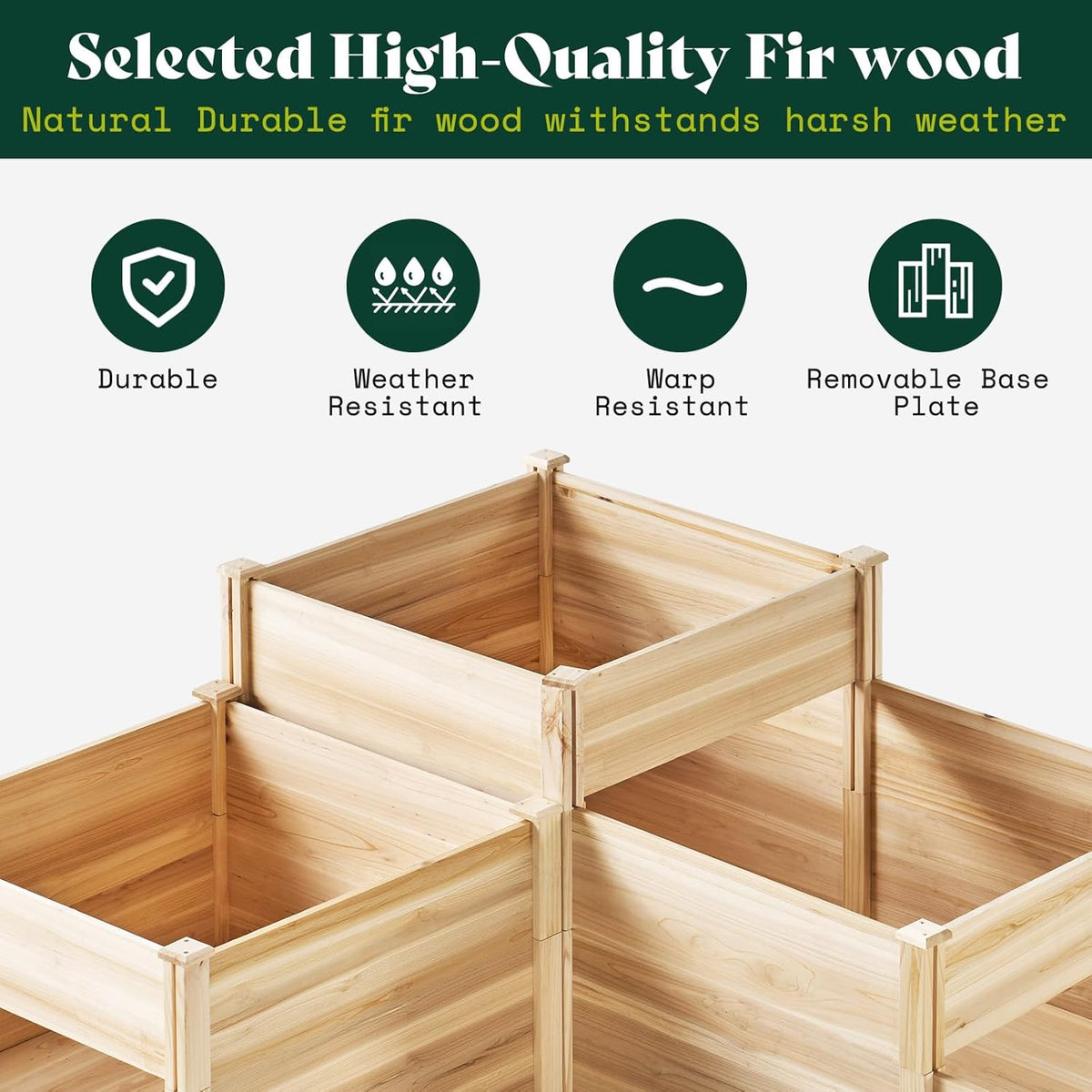 AMERLIFE 3-Tier Raised Garden Bed for Outdoor Gardening, Fir Wood Planter Box with Dividers
