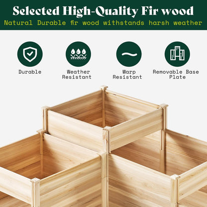 AMERLIFE 3-Tier Raised Garden Bed for Outdoor Gardening, Fir Wood Planter Box with Dividers