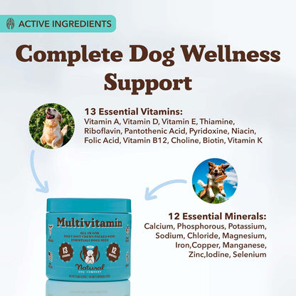Natural Dog Company 25 in 1 Multivitamin Chews (180 Pcs) Dog Vitamins & Supplements, Peanut Butter