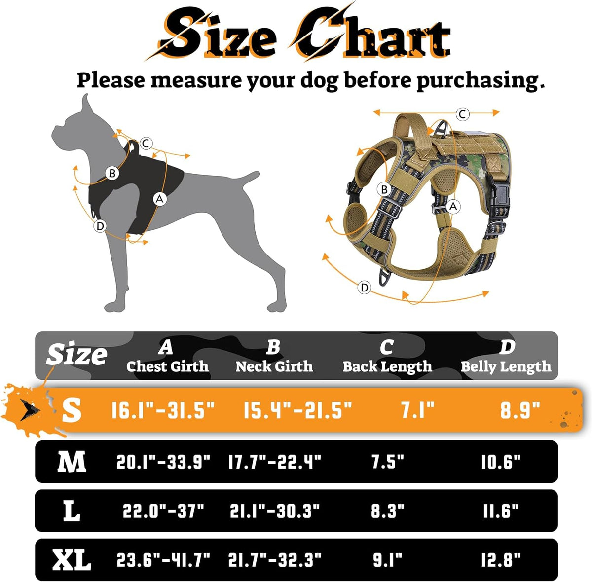 rabbitgoo Dog Harness Small Sized No Pull, Tactical Service Pet Vest with Molle and Control Handle