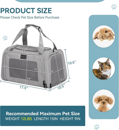 PETSFIT Cat Carrier Airline Approved, Soft Carrier for Small and Medium Cats Under 12 Lbs, Soft Cat