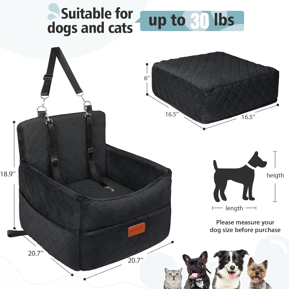 Small Dog Car Seat, Memory Foam Dog Booster Car Seats with Thick Cushion for Medium Dogs Under
