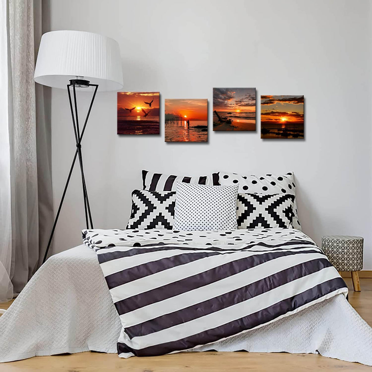 Yxbhhym-Black and Red Ocean Wall Art Beach Pictures Sea Sunset Wall Art Sunrise canvas prints