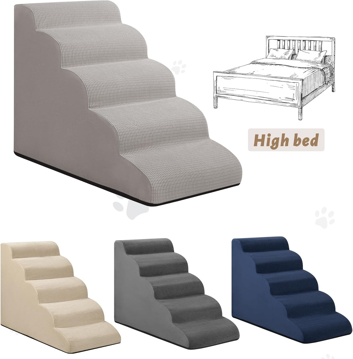 5-Step Dog Stairs and Ramp for High Bed, Non-Slip Sturdy Pet Steps for Small Dogs and Cats,22.2"