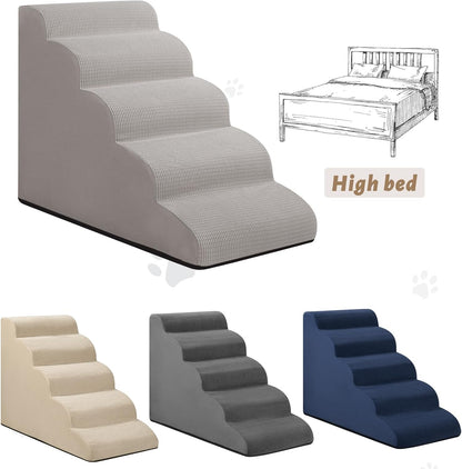 5-Step Dog Stairs and Ramp for High Bed, Non-Slip Sturdy Pet Steps for Small Dogs and Cats,22.2"