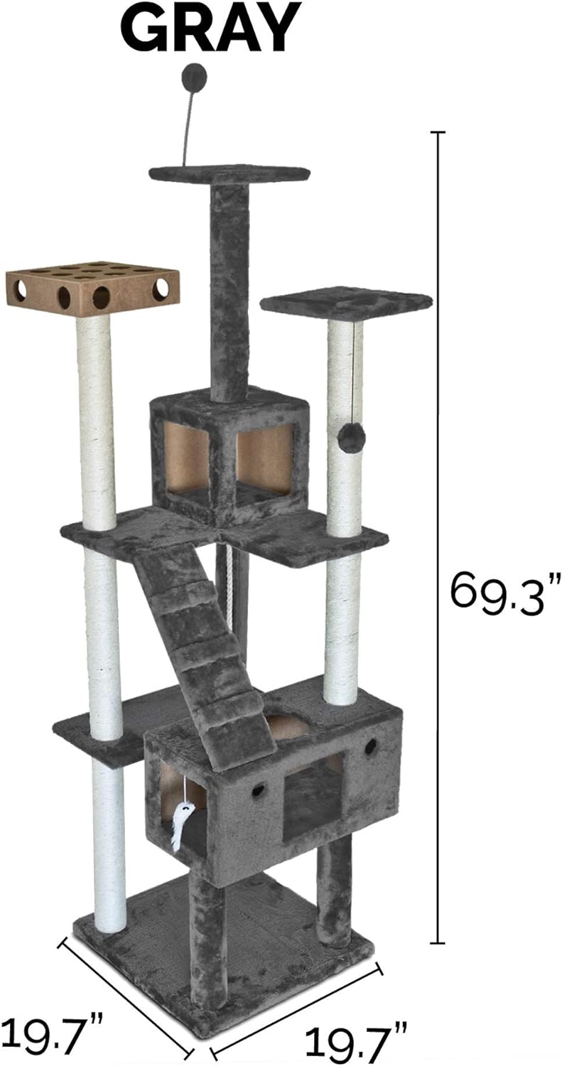 Furhaven 69.3" Tall Cat Tree for Indoor Cats, Ft. Sisal Scratching Posts, 2x Cat Condos, & Toys