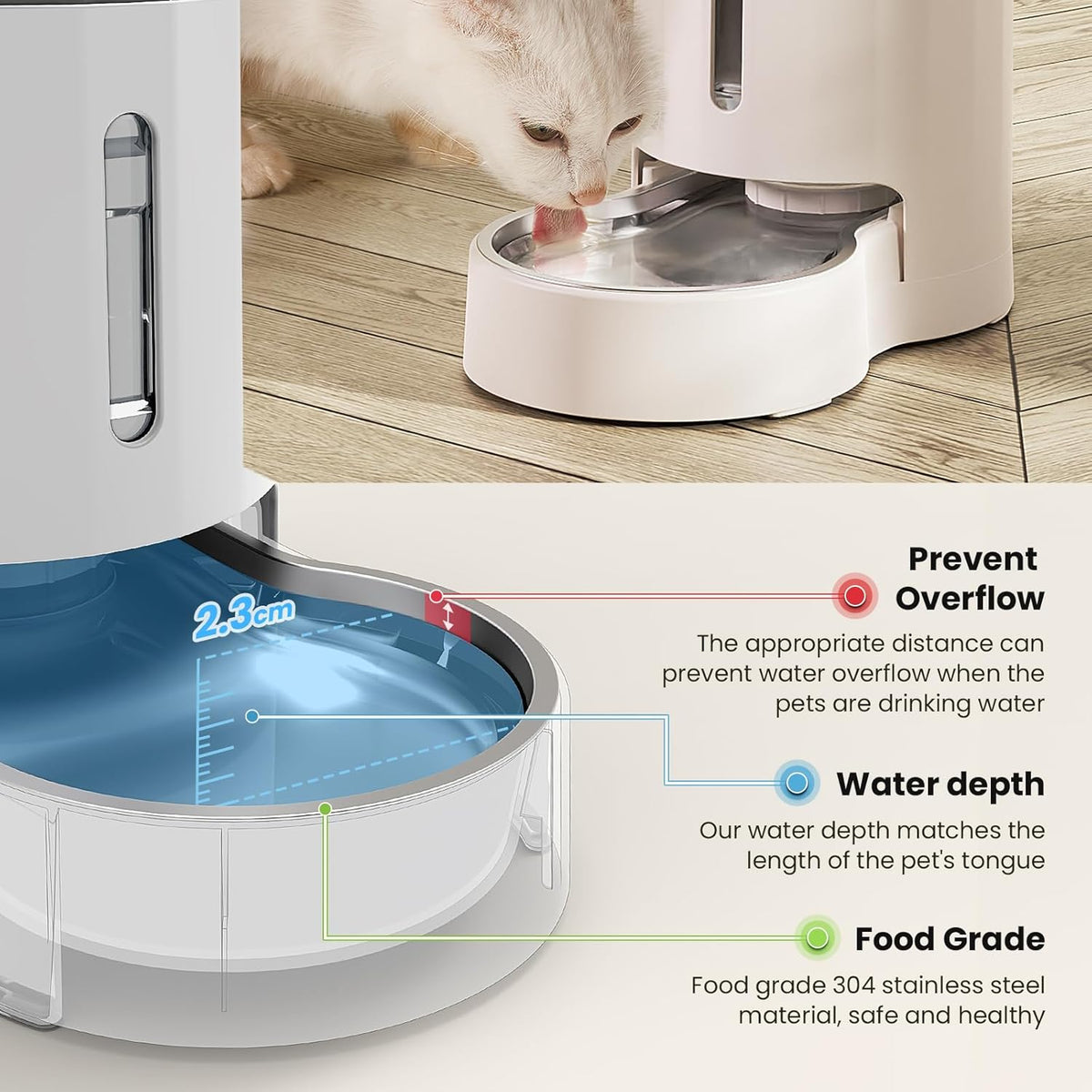 CZPET Automatic 4L/1Gal/135Oz Cat Water Dispenser with Stainless Steel Bowl, Gravity Waterer for