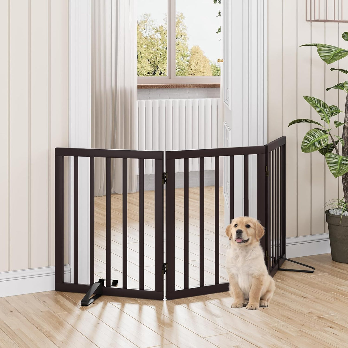 Dog Gates for Doorways Stair House Freestanding Pet Gates for Dogs Wooden Dog Gate with Support