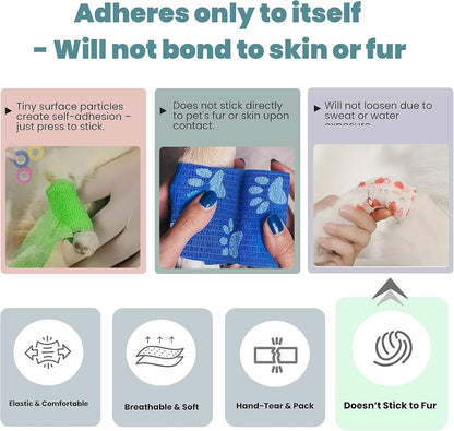 Pet Bandage 6 Rolls, Adhesive Bandage, Self Adhesive Bandage, First Aid Adhesive Gauze, for Horses