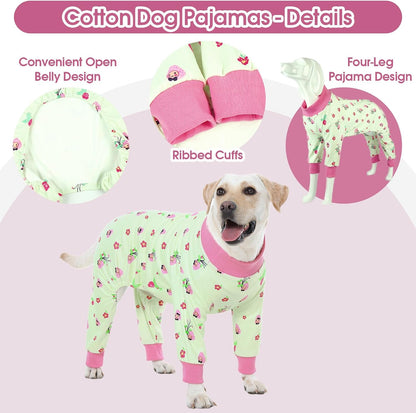 4-Legged Dog Pajamas for Medium & Large Dogs - Soft Cotton Dog Pjs Onesie with 4-Way Stretch, Cozy