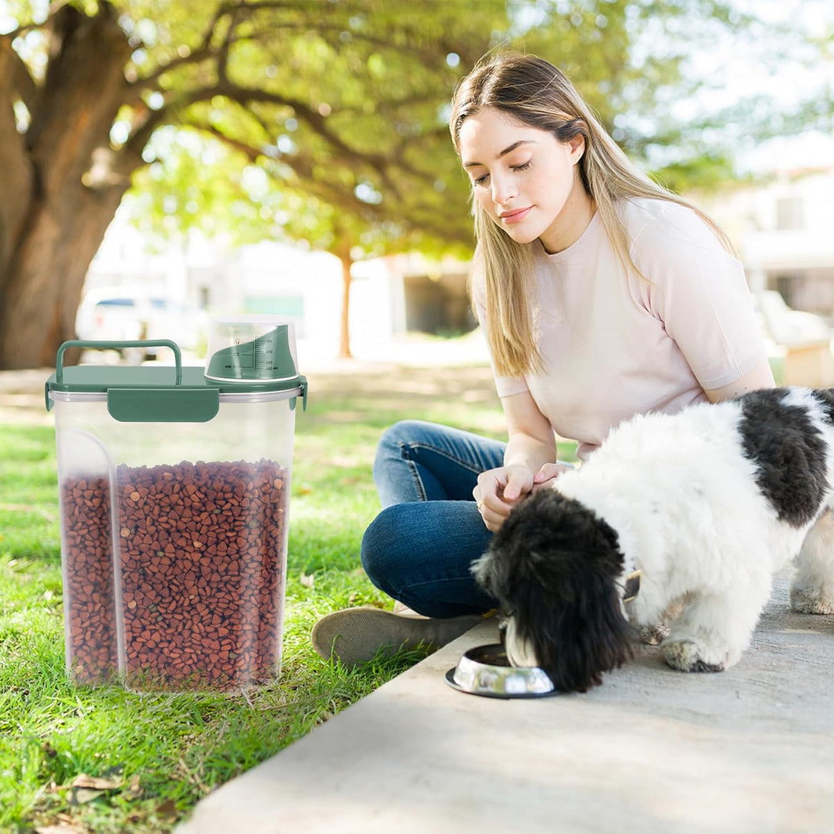 5lbs Cat Dog Storage Container Portable with Upgraded Large Spout and Cup, Plastic Pet Food