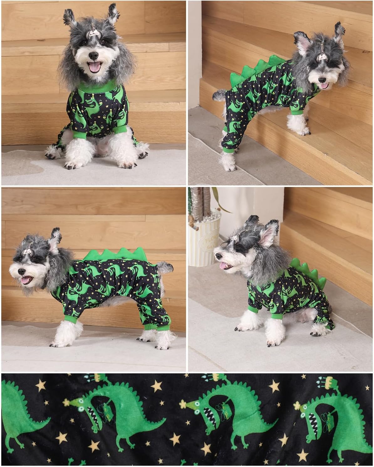 CuteBone Dinosaur Costume Dog Pajamas, Stretchy Spandex Crystal Velvet Sleepwear Coat for Small